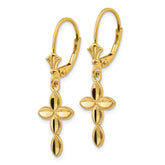 14K Gold Diamond Cut Cross Leverback Earrings Elegant Solid Design